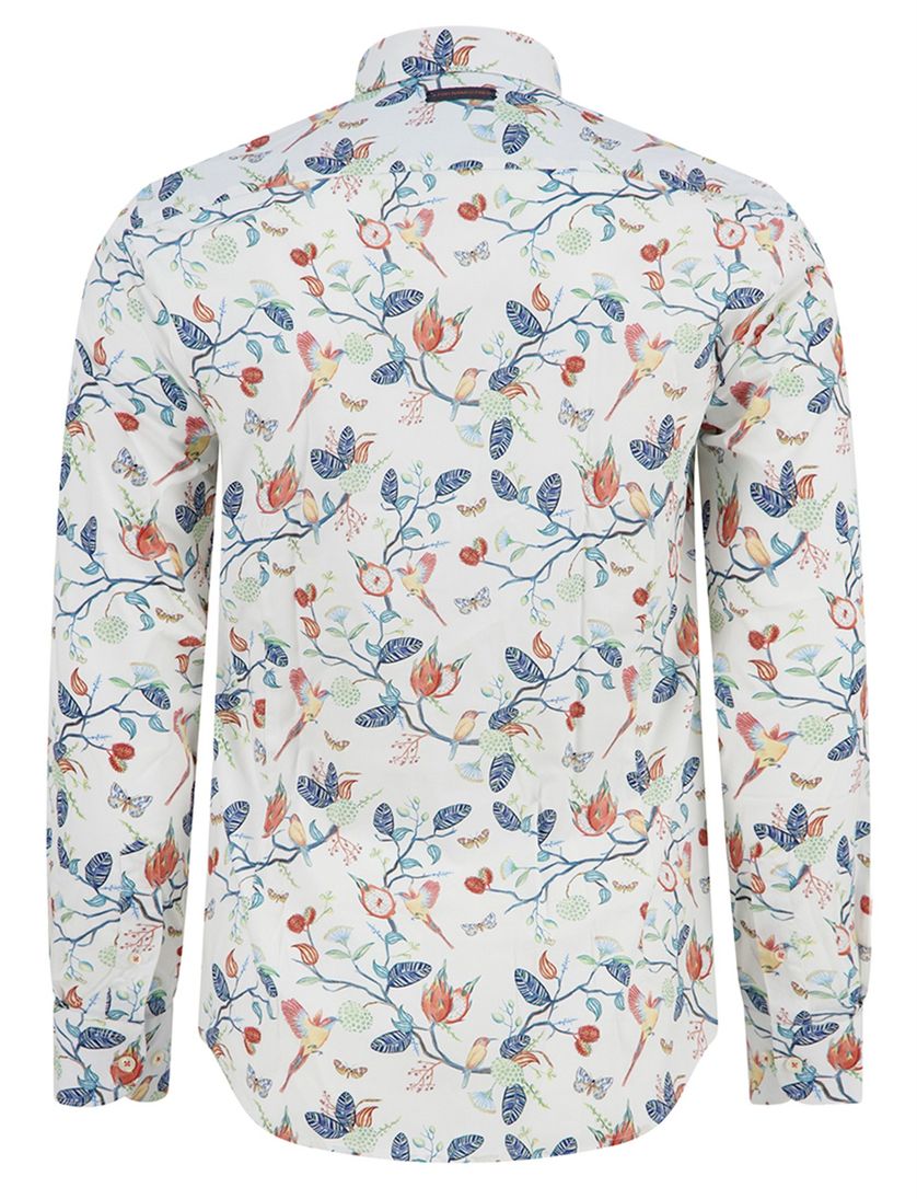 A Fish Named Fred overhemd blauw printje plant normale fit katoen