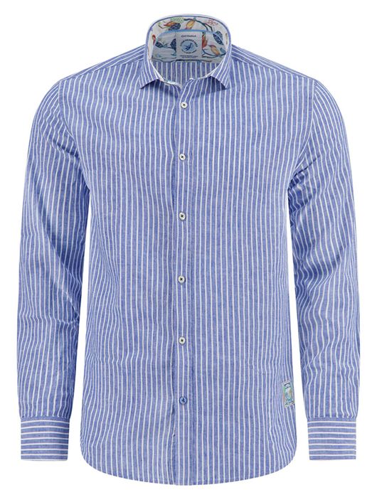 A Fish Named Fred Overhemd blauw met wit gestreept linnen