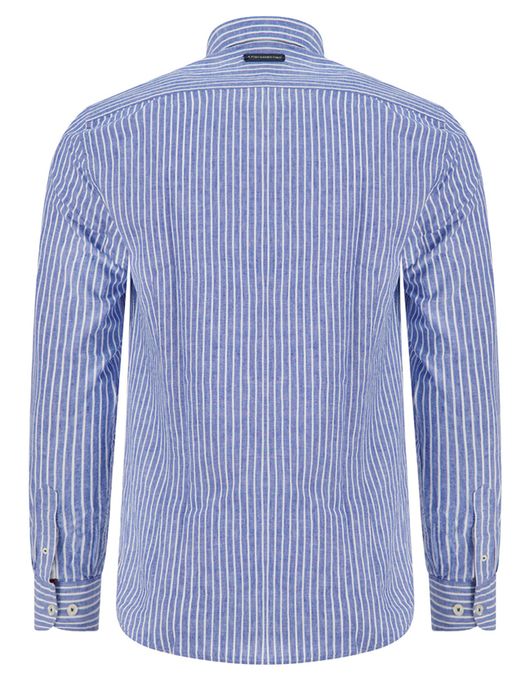 A Fish Named Fred Overhemd blauw met wit gestreept linnen