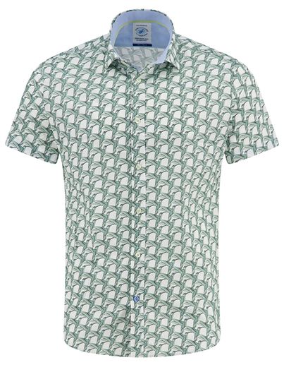 A Fish Named Fred overhemd A Fish Named Fred groen met bootjes print korte mouw