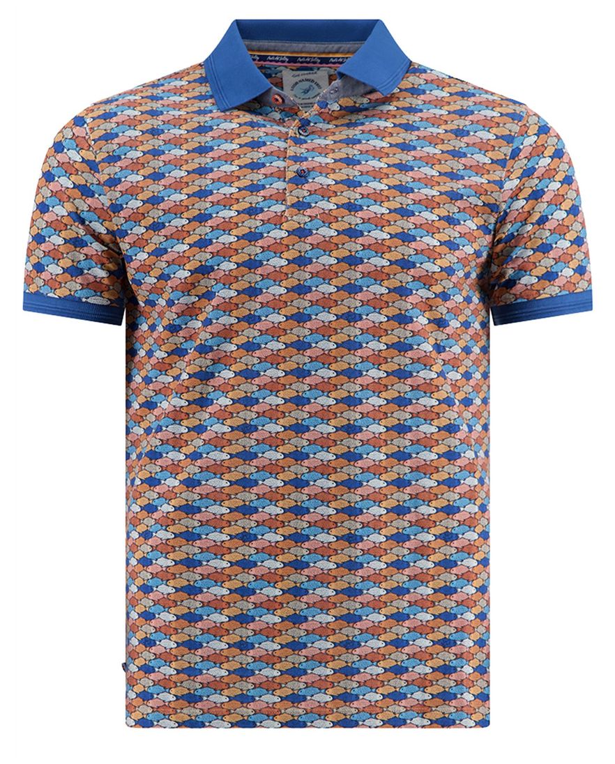 multicolor poloshirt A Fish Named Fred print 3 knoops