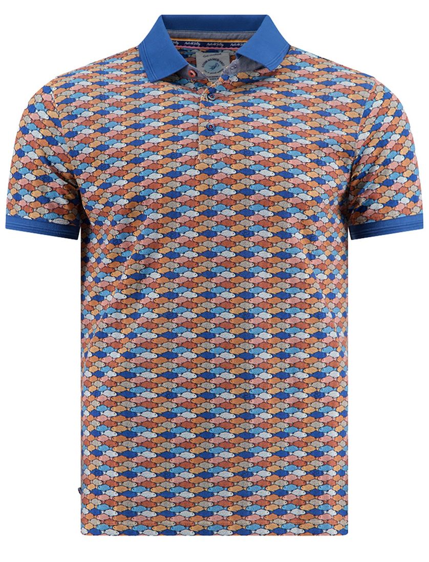 poloshirt A Fish Named Fred korte mouw printje multicolor 3 knopen