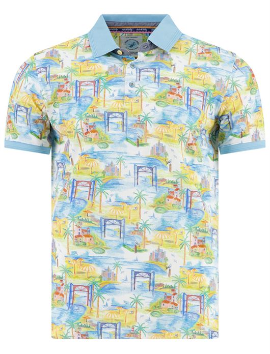 A Fish Named Fred polo lichtblauw geel geprint eiland