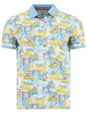 A Fish Named Fred poloshirt korte mouw A Fish Named Fred print lichtblauw en geel