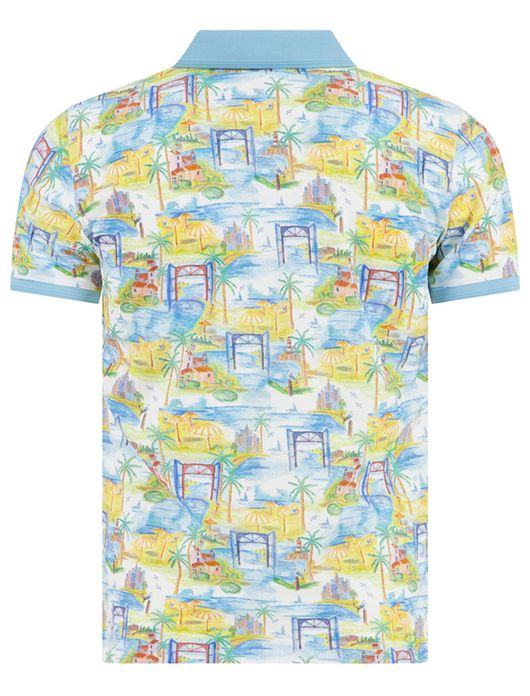 A Fish Named Fred polo lichtblauw geel geprint eiland