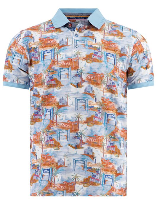 A Fish Named Fred poloshirt lichtblauw geprint eiland