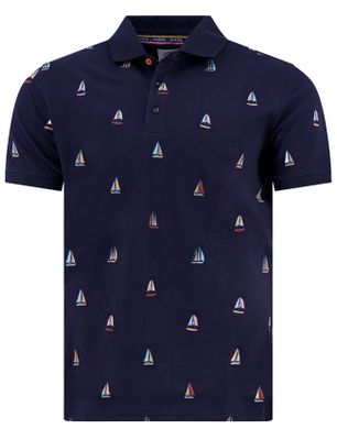 A Fish Named Fred Poloshirt korte mouw A Fish Named Fred print donkerblauw zeilboten