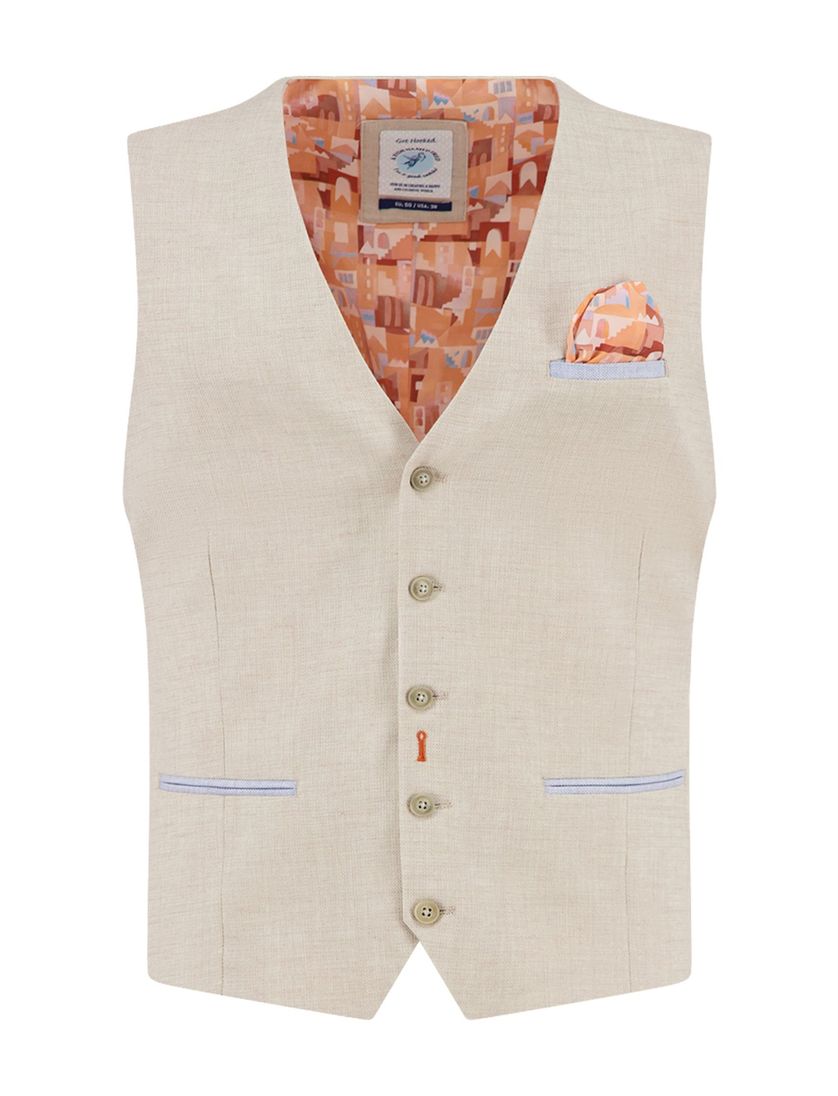 gilet A Fish Named Fred beige effen normale fit oranje print binnen