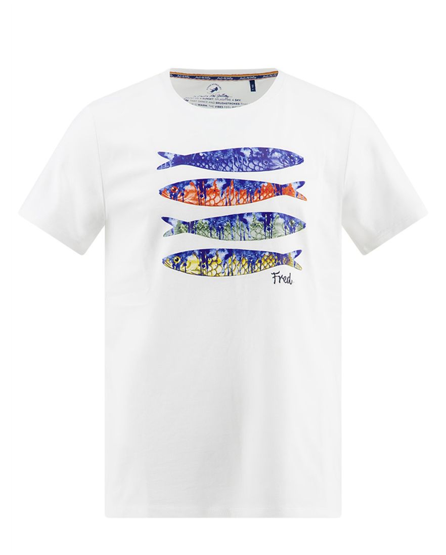 A Fish Named Fred T-shirt wit met vis opdruk korte mouw