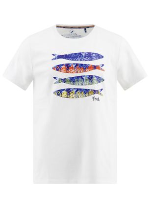 A Fish Named Fred T-shirt ronde hals wit A Fish Named Fred met vis opdruk katoen