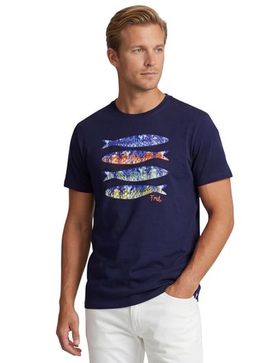 A Fish Named Fred T-shirt met opdruk A Fish Named Fred donkerblauw korte mouw