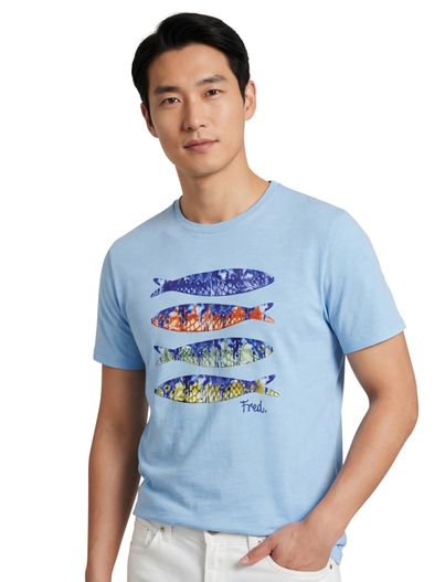 A Fish Named Fred T-shirt met opdruk A Fish Named Fred lichtblauw 100% katoen