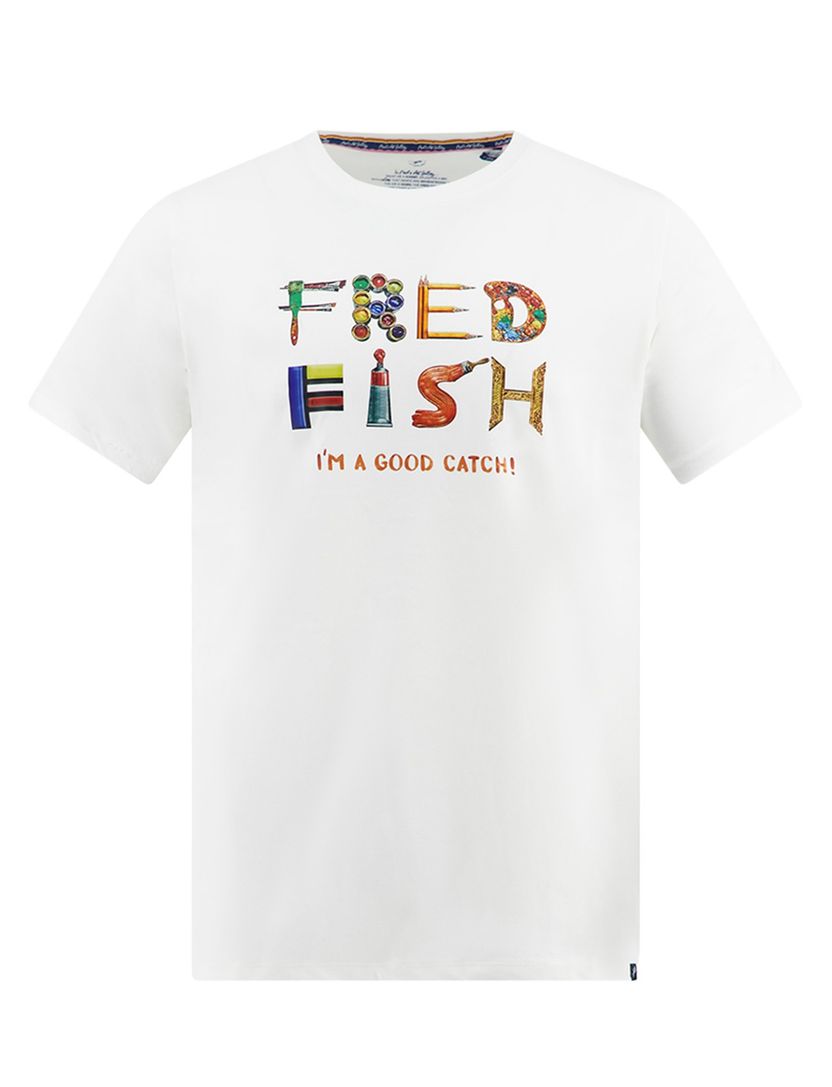 T-shirt wit met opdruk A Fish Named Fred katoen korte mouw