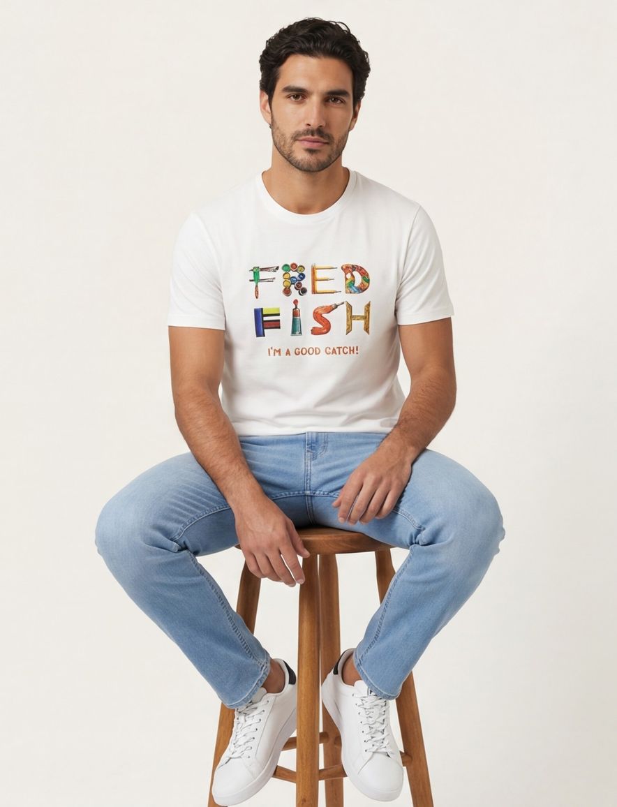 A Fish Named Fred T-shirt wit met print 100% katoen