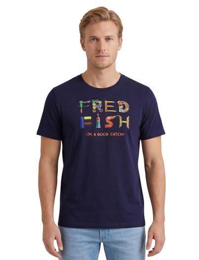 A Fish Named Fred T-shirt korte mouwe A Fish Named Fred donkerblauw met opdruk katoen