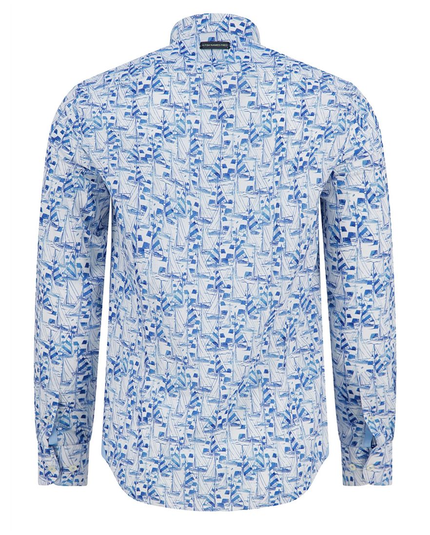 A Fish Named Fred overhemd geprint blauw katoen normale fit