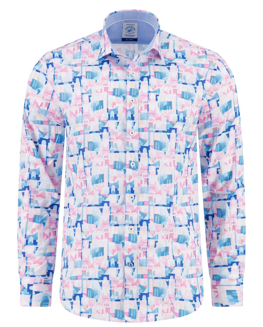 A Fish Named Fred overhemd roze geprint semi-wide collar