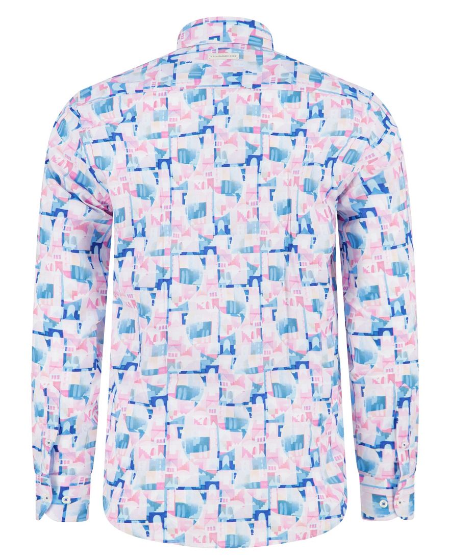 A Fish Named Fred overhemd roze geprint semi-wide collar