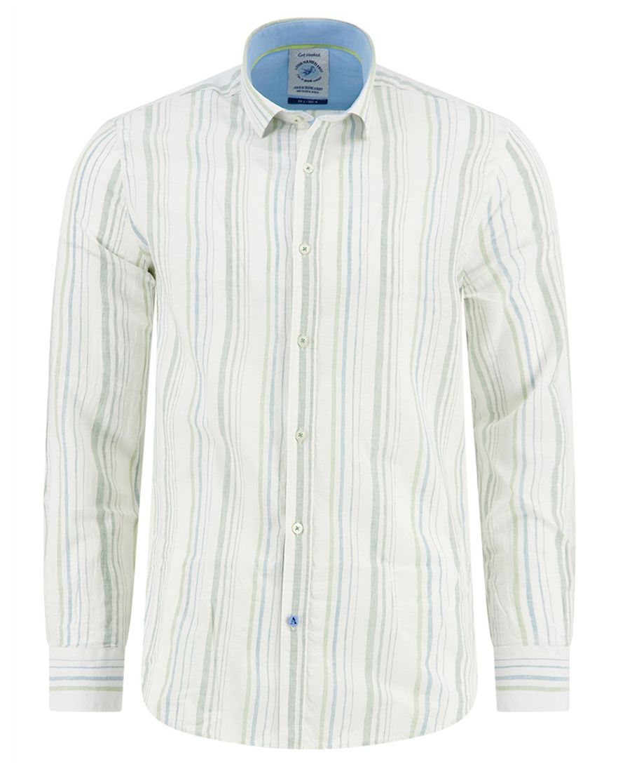 A Fish Named Fred overhemd groen gestreept met witte knopen