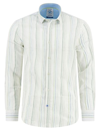 A Fish Named Fred overhemd met groene strepen A Fish Named Fred semi-wide collar