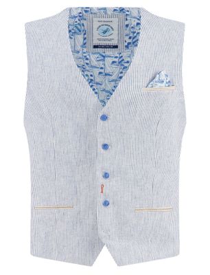 A Fish Named Fred A Fish Named Fred gilet kobaltblauw gestreept linnen