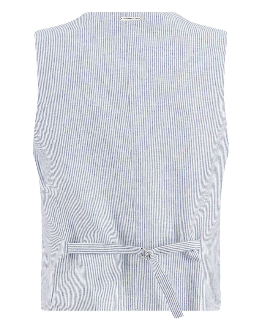 A Fish Named Fred gilet kobaltblauw gestreept linnen