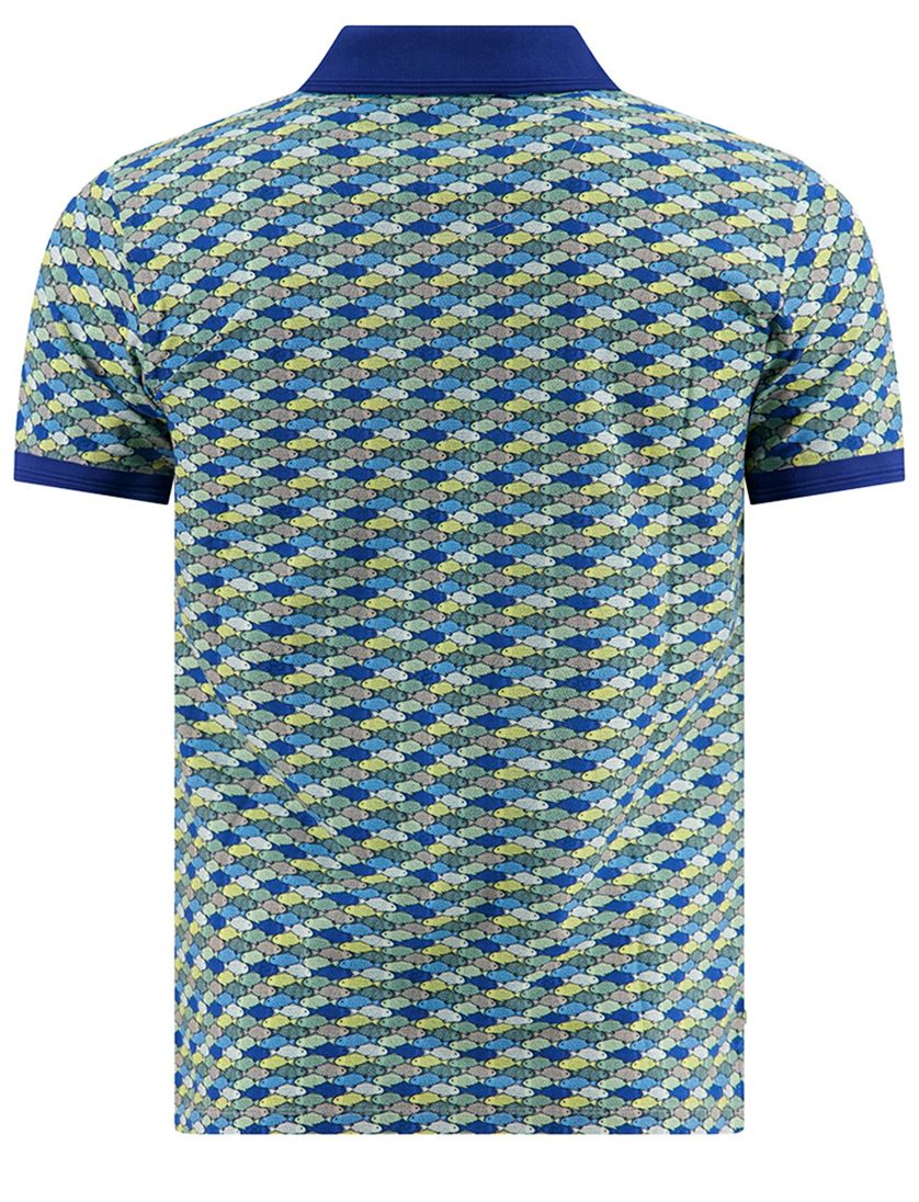 polo 3-knoops geprint A Fish Named Fred groen en blauw katoen