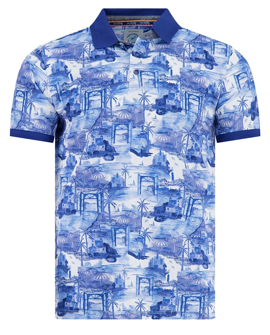 polo 3-knoops A Fish Named Fred kobaltblauw geprint