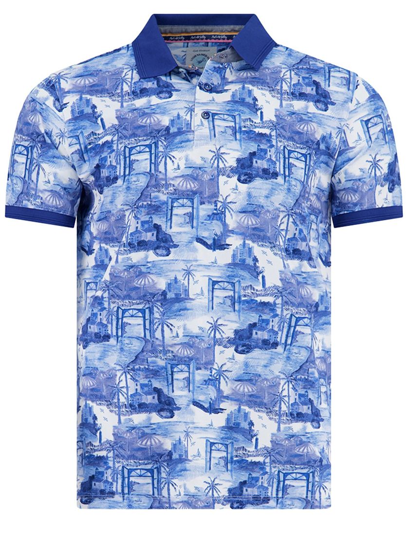 polo korte mouw met kobaltblauwe print A Fish Named Fred katoen