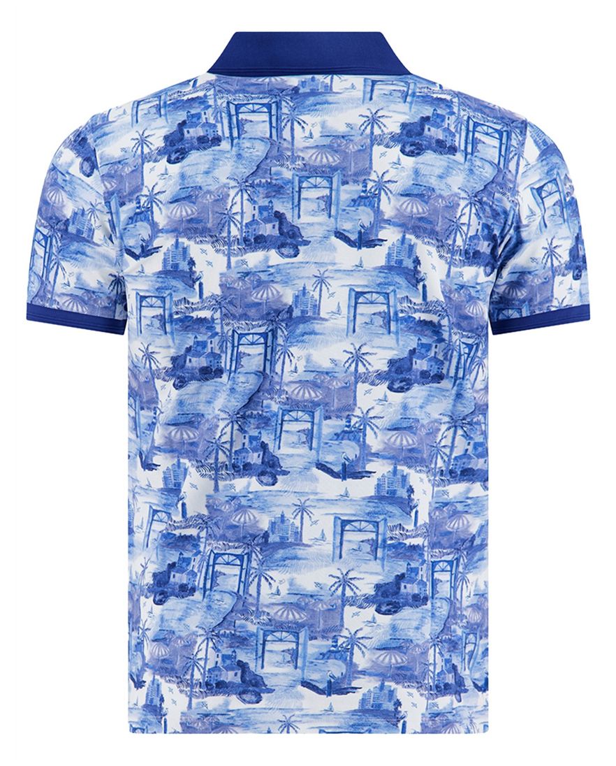 polo 3-knoops A Fish Named Fred kobaltblauw geprint