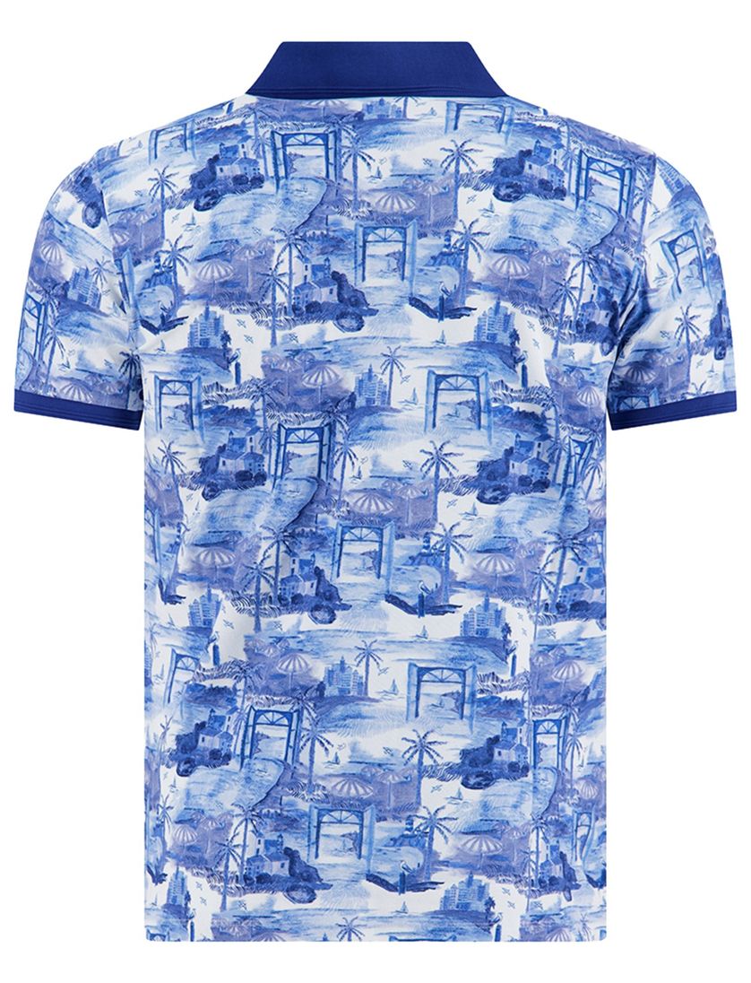 polo korte mouw met kobaltblauwe print A Fish Named Fred katoen