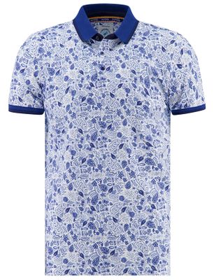 A Fish Named Fred polo 3-knoops A Fish Named Fred bloem print kobaltblauw katoen