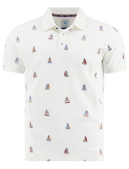 A Fish Named Fred polo wit zeilbootjes print