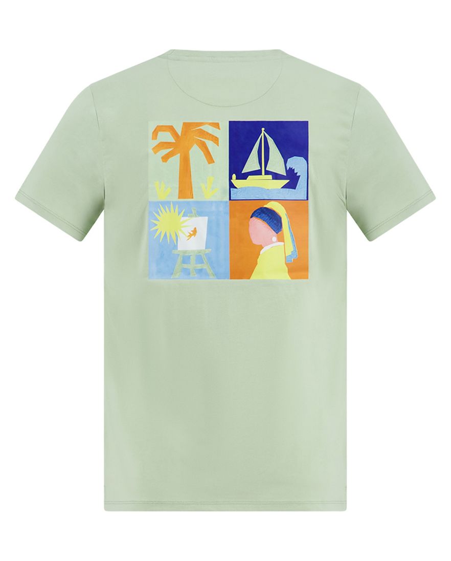 T-shirt groen A Fish Named Fred backprint met logo ronde hals