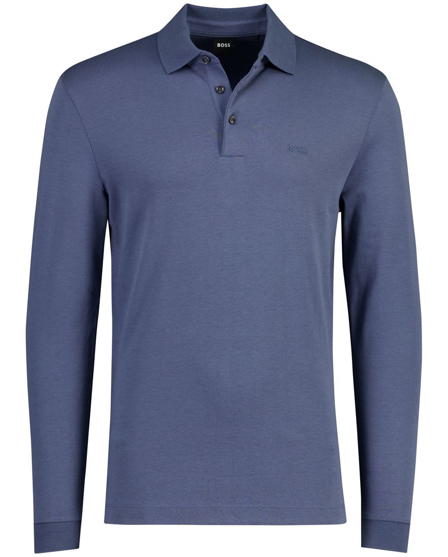 Poloshirt Boss Black Pado lange mouw 3 knoops blauw