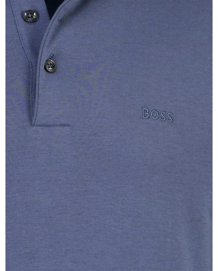 Poloshirt Boss Black Pado lange mouw 3 knoops blauw