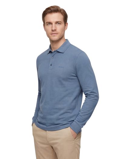 Hugo Boss Poloshirt Boss Black Pado lange mouw 3 knoops blauw