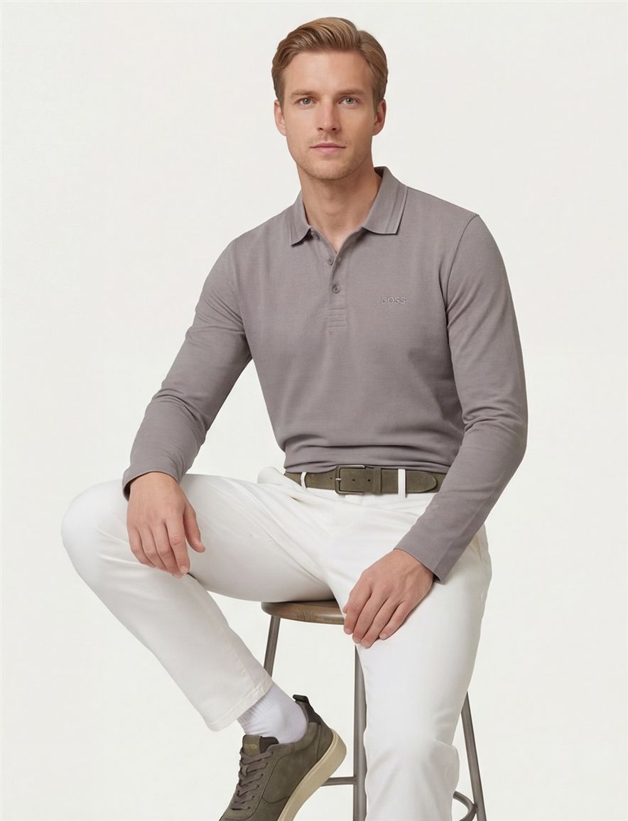 Boss Green polo grijs 3-knoops