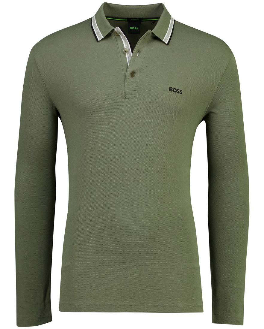 green poloshirt Boss Green Plisy 100% katoen pique lange mouw