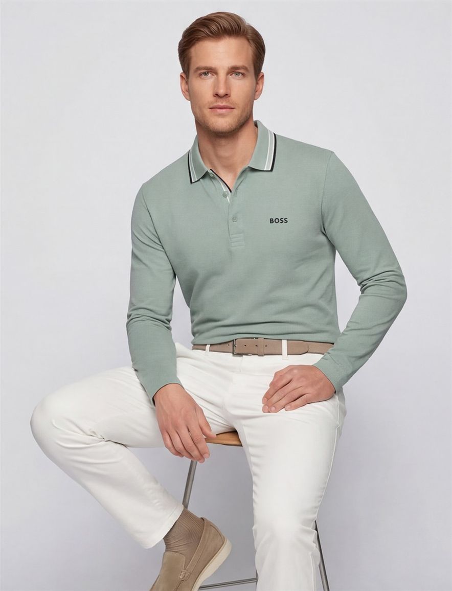Boss Green Plisy poloshirt groen normale fit 3 knopen