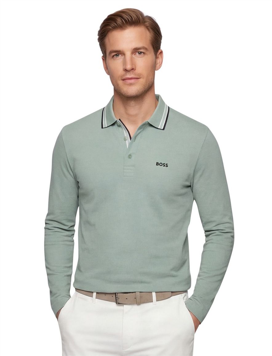 Boss Green Plisy poloshirt groen normale fit 3 knopen