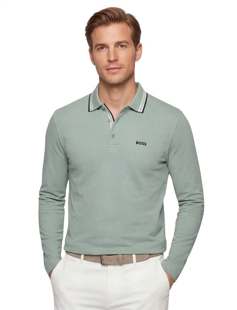 Boss Green polo lange mouw groen
