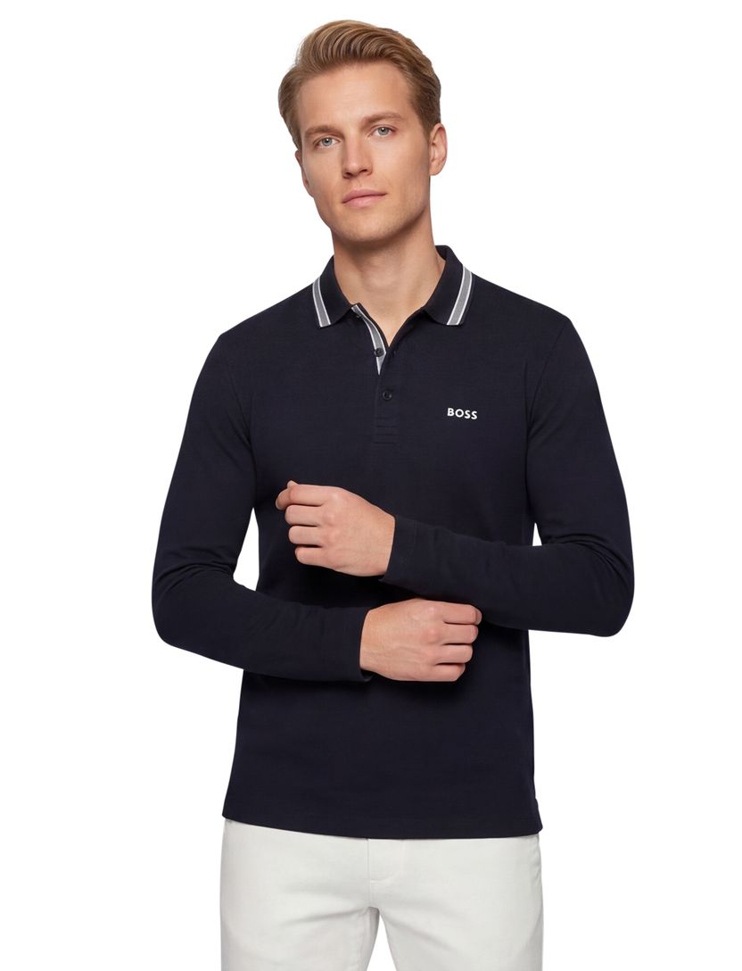 Donkerblauw poloshirt Boss Green normale fit 3 knopen