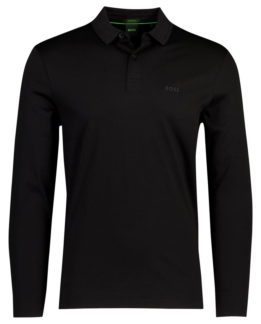 Poloshirt Boss Green Piro lange mouw luxury cotton zwart