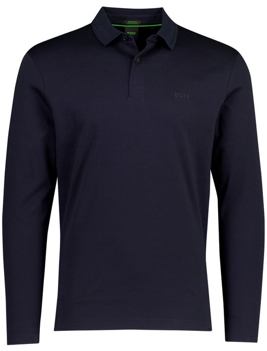 Boss Green Piro poloshirt lange mouw navy 3 knoops