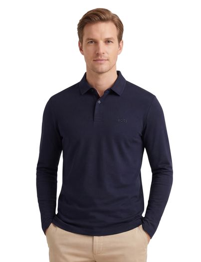Hugo Boss BOSS Green Pirol donkerblauw polo effen lange mouw
