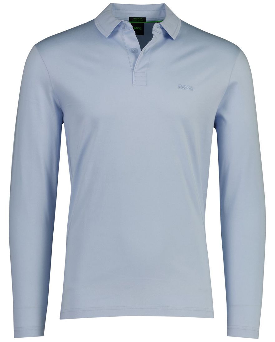Poloshirt Boss Green Piro lange mouw jersey effen lichtblauw