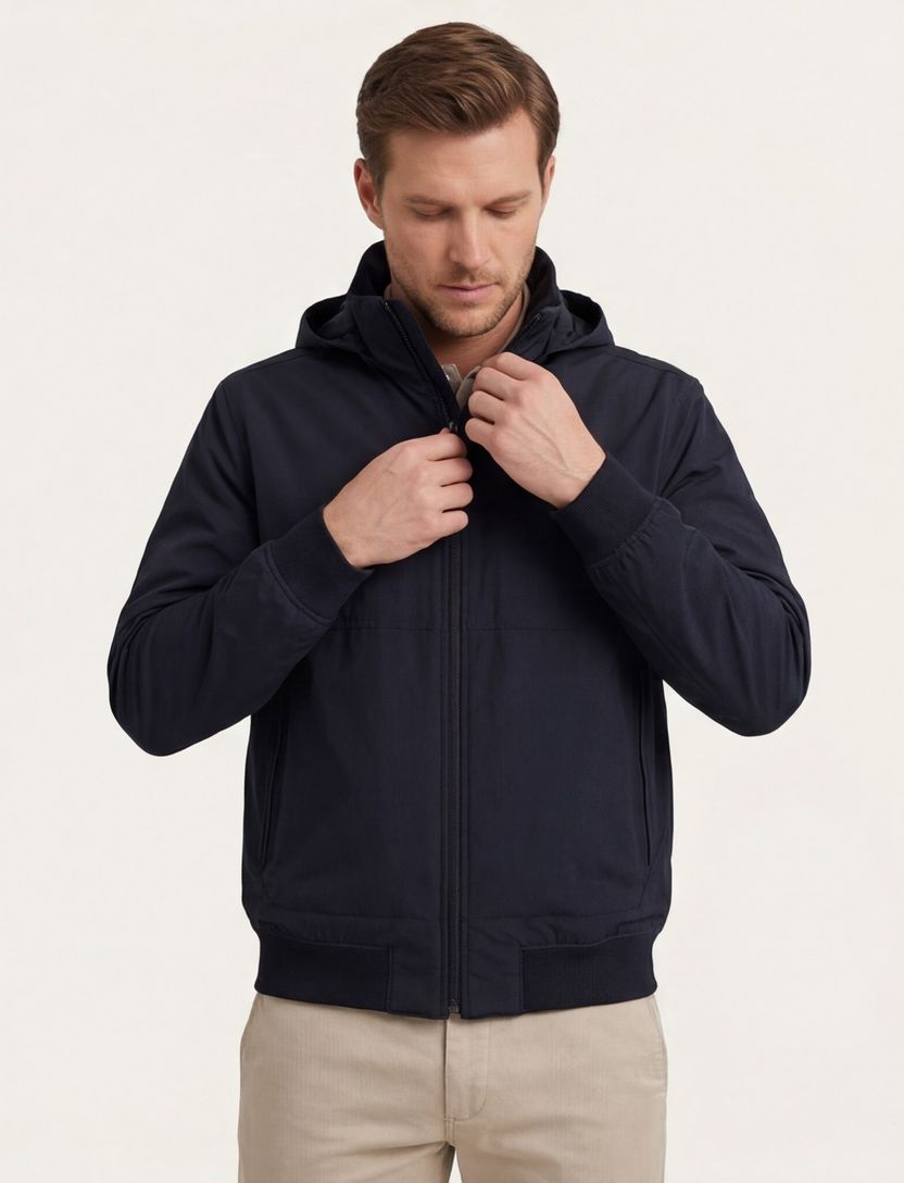 Zomerjas Boss Orange Orki donkerblauw capuchon normale fit