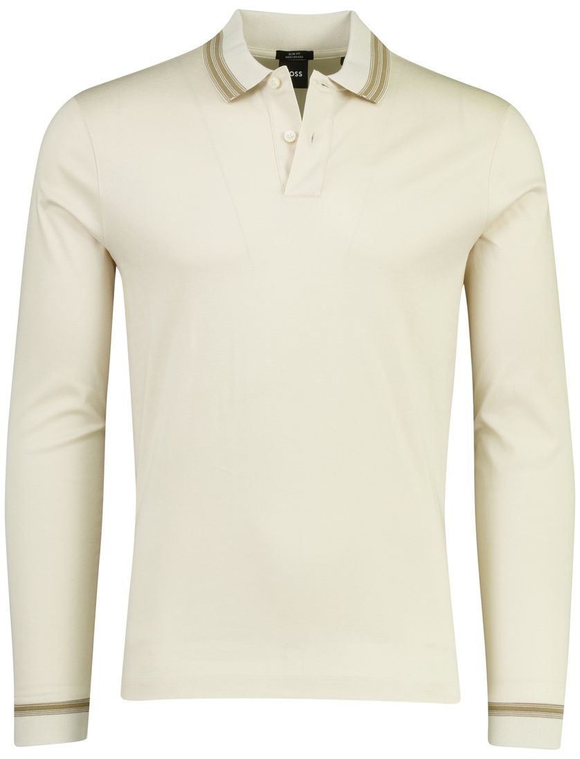 Beige lange mouw poloshirt 2-knoops Boss Black Slim Fit