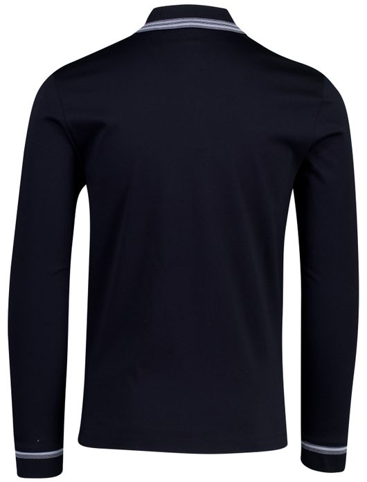 Boss Black poloshirt H-pleins Slim Fit lange mouw navy katoen